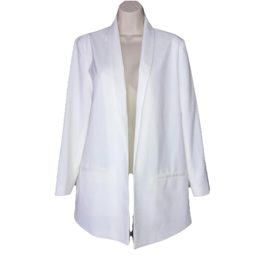 Aware By Vera Moda Pocketed Open Stretch Women’s White Blazer Shoulder Pads L